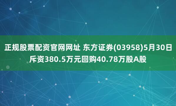正规股票配资官网网址 东方证券(03958)5月30日斥资380.5万元回购40.78万股A股